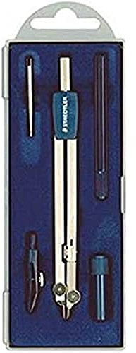 STAEDTLER 559 C05 ST Zirkel-Set (exakt und präzise, abknickbarer Bleischenkel und Nadelschuh, Set mit Messingzirkel, Ersatzteildose, Reißfeder mit Halter und 2mm Nadel im Klappetui)