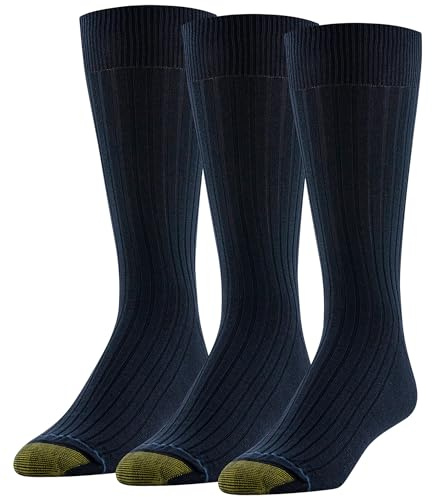 Gold Toe Men's Cotton Moisture Control Canterbury Crew Dress Socks (3 Pair Pack), Navy