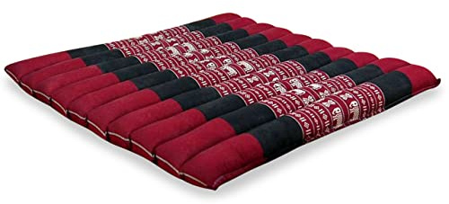 livasia Sitzkissen Stuhlauflage groß - 50x50x4,5cm - Bodenkissen gesteppt Indoor/Outdoor, Meditationskissen Yogakissen, Stuhlauflage Palettenmöbel, Steppkissen Stuhl und Bank (Rot/Elefanten)