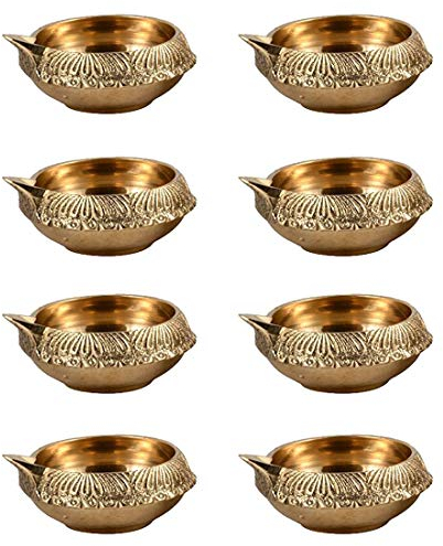 Handgefertigte indische Puja Messing-öllampe von Hashcart – Diya-öllampe mit Gravur im Dia-Design – 6,3 cm gold