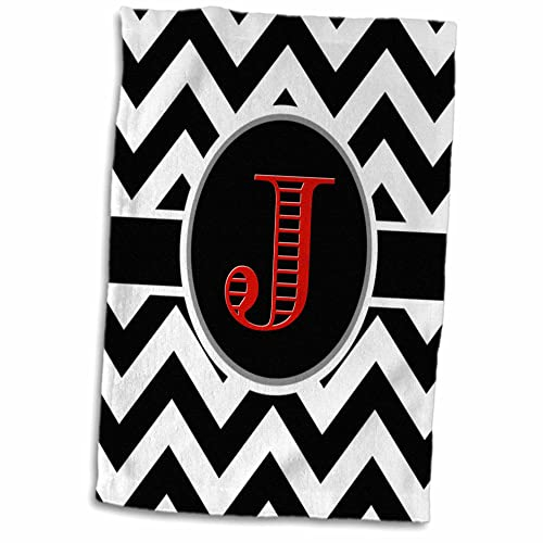 Handtuch, 3D-Rose, schwarz-weiß, Chevron-Monogramm, rote Initiale J, 38,1 x 55,9 cm, mehrfarbig