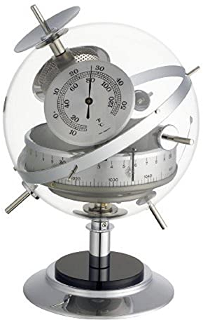 TFA Dostmann Sputnik Analoge Wetterstation, mit Barometer, Thermometer, Hygrometer, Wettervorhersage, Silber
