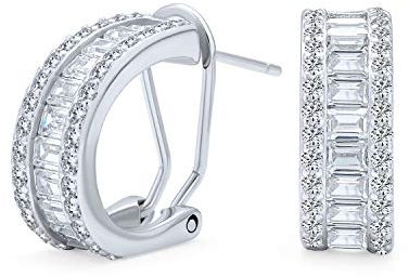 Hochzeitsbraut Feiertag Baguette CZ Halbkreis Garnelenstil Ohrringe für Frauen Omega-Verschluss .925 Sterlingsilber