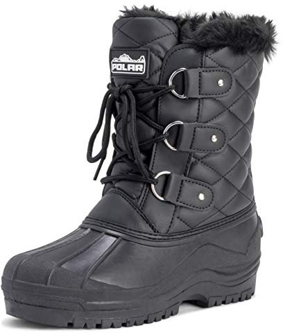 Polar Damen Short Schnee Winter Taktisch Berg Wasserdicht Hiker Mitte Wade Gehen Stiefel - Schwarz Leder - UK4/EU37 - YC0368