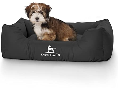 Knuffelwuff Hundebett Finlay aus Nylongewebe M-L 85 x 63cm Schwarz - Hundesofa mit erhöhte Ränder und abnehmbarem Bezug - leicht zu reinigen - für große, mittelgroße und kleine Hunde