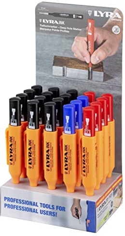 LYRA Ink Tieflochmarker fein 1mm sortierte Farben Display 20 Stk. | 12x schwarz/5x rot/3x blau, dreikant, Minenschaft 35mm, für Bohrlöcher und schwer erreichbare Stellen, permanente Tinte