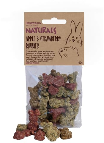 Rosewood Naturals Apple & Strawberry Bunnies, Small Animal Treats for Rabbits, Guinea Pigs, Chinchillas, Degus, Hamsters, Gerbils, Mice and Rats, 100g