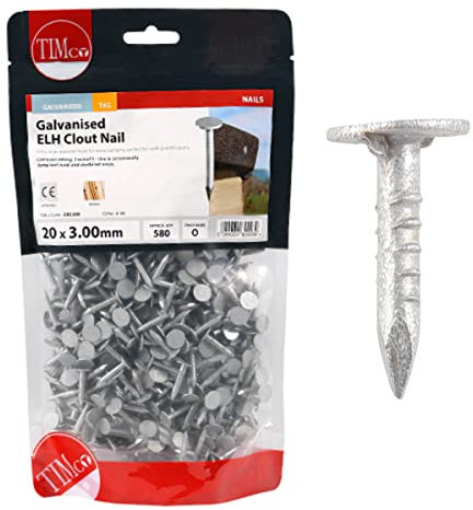 TIMCO Galvanized ELH Clout Nails - 20 x 3.00 - Extra Clamping - Perfect for Fitting Roofing Felt and plasterboard - 1kg Bag - Silver