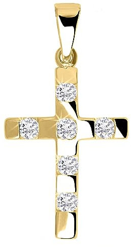 My Gold Anhänger Kreuz (Ohne Kette) Echtes Gelbgold 585 Gold (14 Karat) Mit Zirkonia 25mm x 15mm Goldkreuz Colisee V0001379