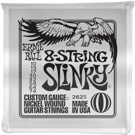 Ernie Ball, Slinky 8-String Nickel Wound, Corde per chitarra elettrica a 8 corde, diametro 10-74