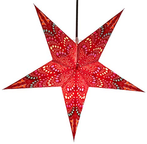 GURU SHOP Faltbarer Advents Leucht Papierstern, Weihnachtsstern 60 cm - Sibelius Rot, Papiersterne 60 cm