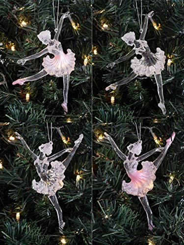 Gorgeous Gisela Graham Acrylic Clear/Pink Ballerina Christmas Tree Decoration Set of 4 Gisela Graham