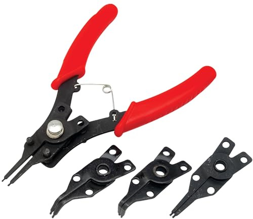 Performance Tool 1435 Interchangeable Head Snap Ring Pliers with Straight, 45 Degree and 90 Degree Angled Heads for Internal and External Use