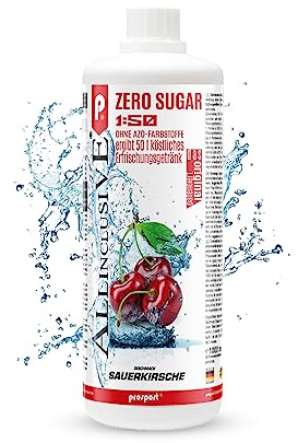 Prosport Allinclusive® Sauerkirsche 1000ml – ZERO SUGAR Sirup mit Vitaminen – Premium Getränkekonzentrat 1:50 – Ohne Zucker, Aspartam & Azofarbstoffe – Perfekt für Wassersprudler