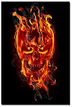 120x60cm - Fotodruck auf Leinwand und Rahmen Feuer Flammen Totenkopf Rauch - Leinwandbild auf Keilrahmen modern stilvoll - Bilder und Dekoration