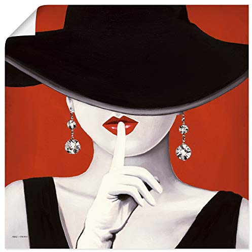 ARTLAND Wanddeko Poster & Kunstdrucke Wandposter 40x40 cm Frau Hut Stil Lippenstift Beauty Mode Moderne Kunst Schwarz Weiß Rot K8BI