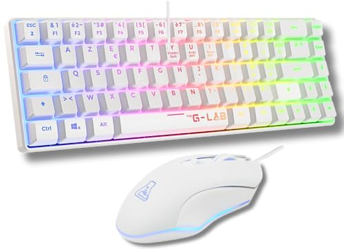 The G-Lab - Combo Hydrogen – Gaming-Tastatur, 60% kabelgebunden, RGB-Hintergrundbeleuchtung, azerty, kompaktes Format + Gaming-Maus RGB, 6 Tasten, 6200 DPI – PC/PS4/PS5 – Weiß