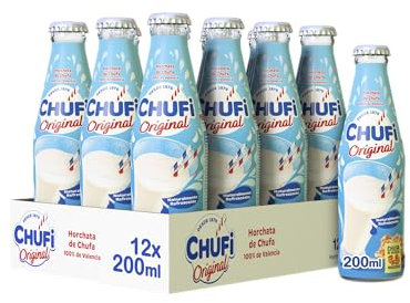 Chufi - Horchata Original,Chufa D.O. Valencia, 100% Vegetal, Sin Lactosa, Sin Gluten, Sin Alérgenos - Pack 12x200 ml
