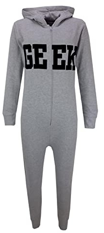 A2Z 4 Kids Girls Boys GEEK Hooded Onesie Jumpsuit Children Hooded - Geek Onesie Grey 9-10.1