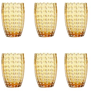 Zafferano Perle Glasbecher-Handgemachtes transparentes Buntglas, cl 32 h 109mm d 71mm-Set 6 Stück-Bernsteinfarbe, Glas, Medium, PR00104