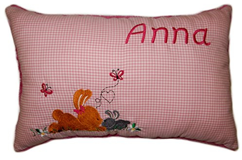 Momelie Rosa Schmusekissen * Kuschelkissen * Hasen * mit Namen Bestickt * 25 x 40 cm * SK-pi_0065