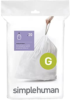 simplehuman CW0166 code G maatwerk afvalzakken, vuilniszakken, 30 liter, pak van 20, wit plastic