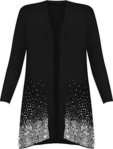 WearAll - Damen Übergröße Pailletten Glitzern Glanz Langarm Cardigan Top - 7 Farben - Größe 40-58