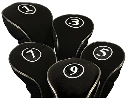Black Golf Zipper Head Covers Driver 1 3 5 7 9 Fairway Woods Headcovers Metal Neoprene Traditional Plain Protective Covers Fits All Fairway Clubs