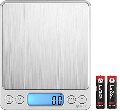 Criacr Digital Kitchen Scales, 3kg Stainless Steel Cooking Scales with 2 Trays, Back-Lit LCD Display, Tare and PCS Features, 0.1g / 0.01 oz Precise Graduation, for Kitchen, Ingredients, Jewellery