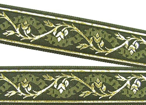 10m Mittelalter Borte Webband 35mm breit Farbe: Moosgrün-Gold von 1A-Kurzwaren 35094-moos