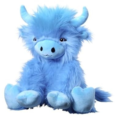 Bauer Spielwaren - Hochlandkuh: Kuscheltier mit wuscheligem, blauem Fell, sitzend, 25 cm, blau (12002)