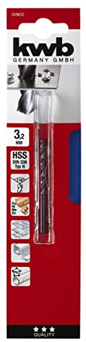 kwb 3.2mm HSS Rolled and Steam-Tempered Metal Drill Bit with 118° Point Angle for Cordless Drills and Drill Machines