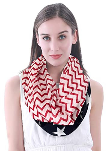 Lina & Lily Damen Loop Schal mit Stern-Print (Dunkelblau Rot Weiß - Chevron)