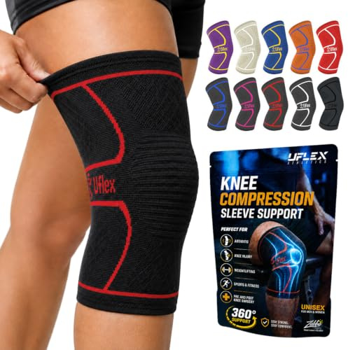 UFlex Athletics Compression Knee Brace for Women & Men Knee Sleeves Support for Sports, Running, Weightlifting, Arthritis, Meniscus Tear, ACL, Hiking, Recovery Support & Fitness Medium Red