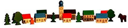 Holzspielzeug Bergdorf mit Kirche im Beutel NEU Holzdorf Holzbaustein Dorf Spielsortiment Strategiespiel Geschicklichkeitsspiel Bauspiel Geduldsspiel Holzgestaltung Spiele Holz Seiffen Erzgebirge