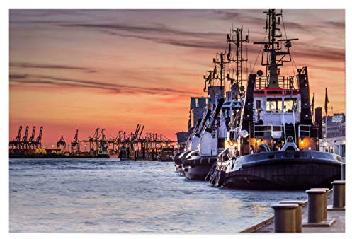 artboxONE Poster 30x20 cm Städte Abends im Hafen Hamburg hochwertiger Design Kunstdruck - Bild Hafen Boot Elbe