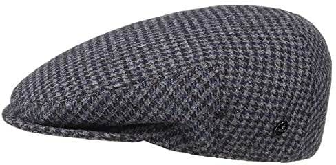 LIERYS Britain Hahnentritt Flatcap Herren Made in Italy Schiebermütze aus Wolle Modern mit glattem Innenfutter Schirmmütze kariert Herbst Winter blau 57 cm