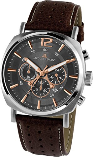 Jacques Lemans Herren Analog Quarz Uhr mit Leder Armband 1-1645H