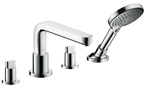 hansgrohe Metris S 4-Loch Wannenrandarmatur (inkl. Duschkopf und Auslauf Länge 220 mm) Chrom