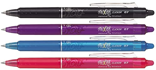 Pilot Tintenroller Frixion Ball CLICKER 07, Etui mit 4 Farben zur Auswahl, 4. Bonus-Set