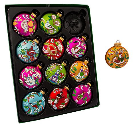Kurt Adler GG0638 65Mm 12 Days Of Christmas Glass Ornament Set 12 Pieces