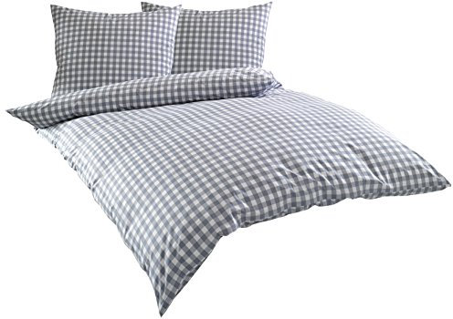 Mako Batist/Mako Perkal Landhaus Bettwäsche Karo Oslo kariert (200 cm x 220 cm + 2X 80 cm x 80 cm, Grau - Karo)