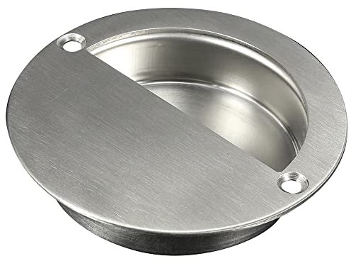 JJOnlineStore - Cupboard Door Handles with Fixing Screws | Pull Sliding Interior Recessed Door Handles | Stainless Steel Flush Pull Handle - Circular Half Moon (9cm Diameter)