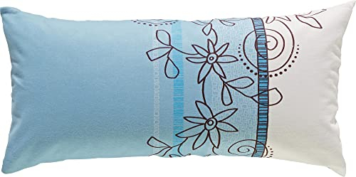 Erwin Müller Zusatz-Kissenbezug, Kissenhülle Fein-Biber Blume hellblau Größe 40x80 cm - hautsymphatisch, bügelleicht, mit Marken-Reißverschluss