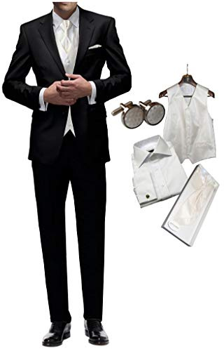Hochzeitsanzug 8 TLG Set Freiherr v. Falkenhausen schwarz Slim fit Anzug Weste Elfenbein Ivory Paket (58)