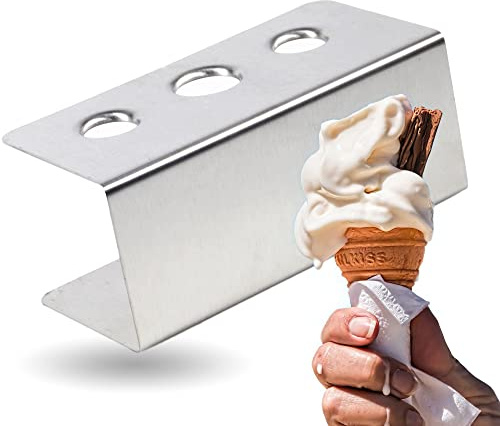 Kerafactum - Eiswaffelhalter aus Edelstahl - Eistütenhalter mit 3 Löchern | Eiswaffelständer für Ihre Eisdiele - Eishalter standfest und stabil - leicht zu reinigen - Ice Cream Stand 20 cm