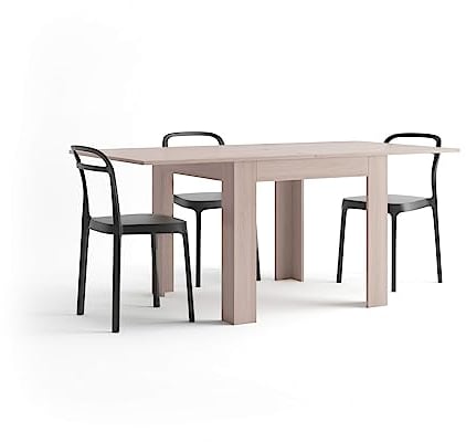 MOBILI FIVER, Mesa Cuadrada Extensible Eldorado, 90x(180) x90 cm, Color Olmo Claro, para 4-8 Personas, Mesa Extensible de Comedor, Mesa Cocina, Made In Italy
