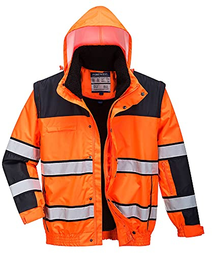 Portwest Klassische Warnschutz-Pilotjacke, Größe: XXXL, Farbe: Orange/Schwarz, C466OBRXXXL