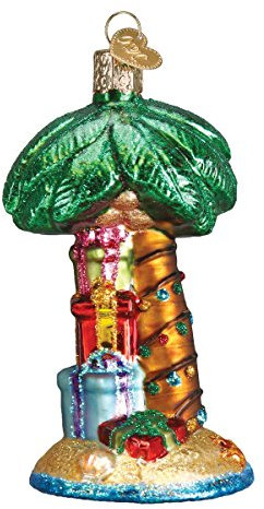 Old World Christmas Christmas Palm Tree Glass Blown Ornament for Christmas Tree, Handcrafted Holiday Decoration, Beach Collection