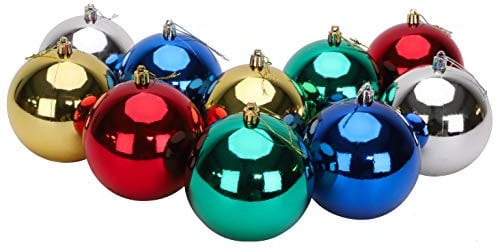 Toyland® 10 Extra Large 100mm Colour Christmas Baubles - Christmas Tree Decorations (Assorted)